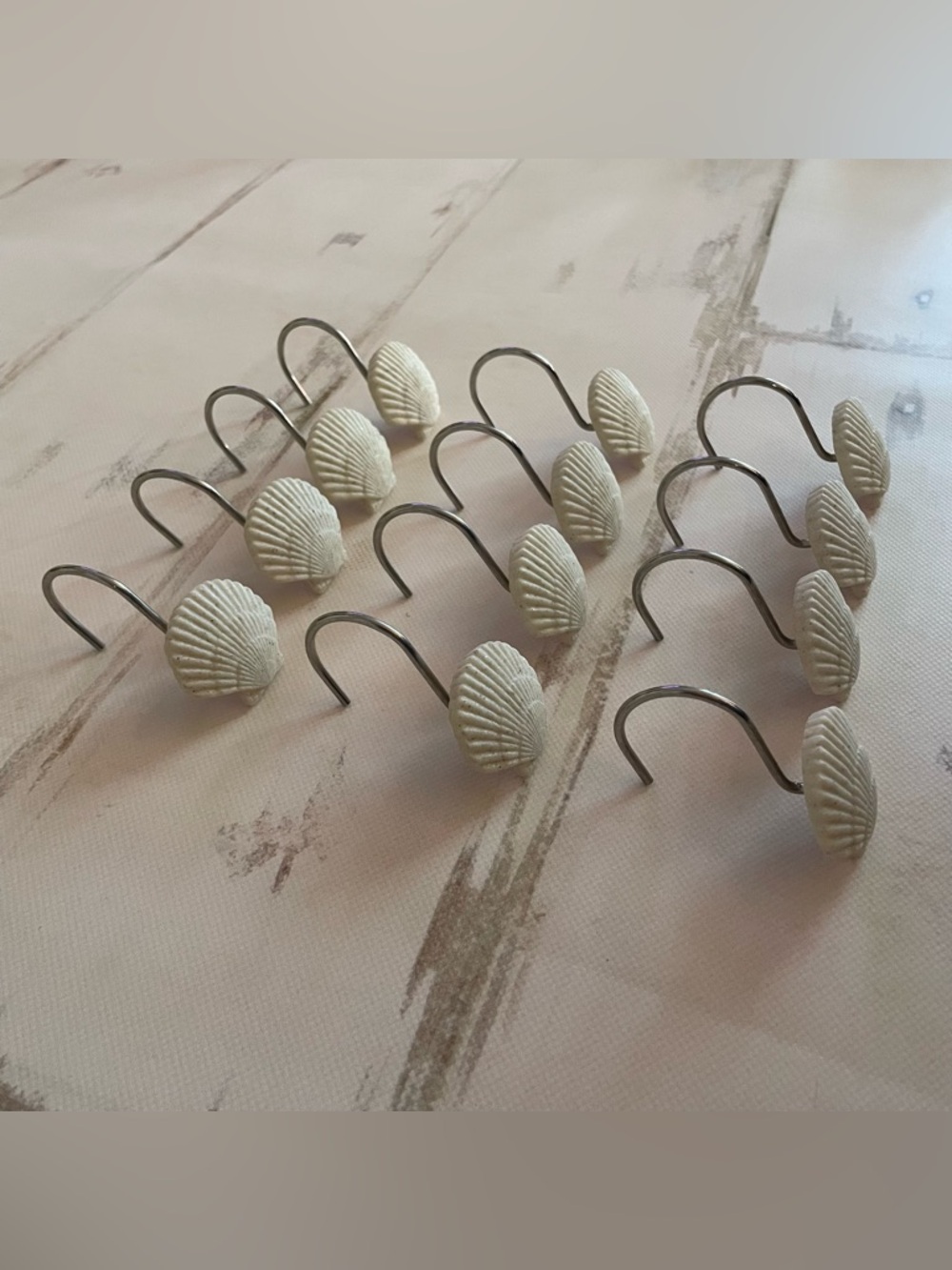 Seashell Shower Curtain Hooks Set of 12 in White - Picture 4 of 4